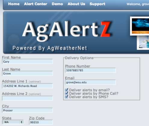 Ag Alerts sign-on page